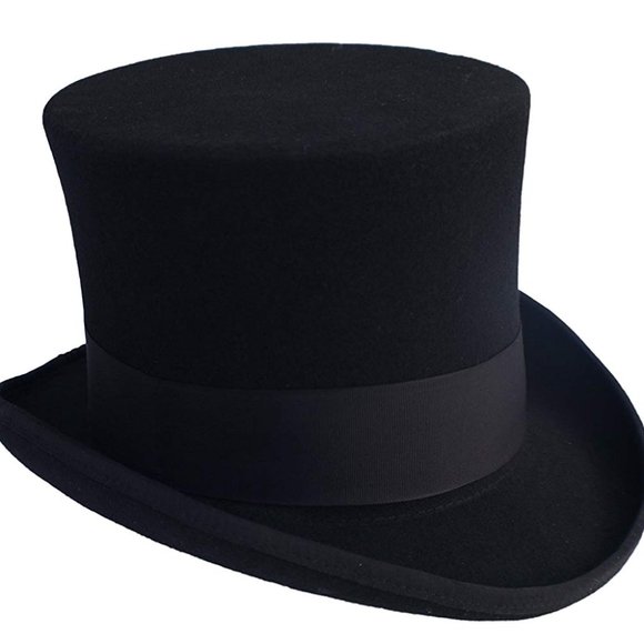 100% Wool Authentic Tuxedo Top Hat Men's , Black, Victorian Halloween Hat - Picture 7 of 7